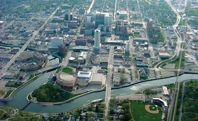 sky view of downtown area