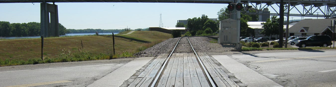 railroad crossing by bridge in Duluth