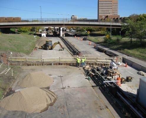road under construction for METRO Transit Green Line Transportation and Land Survey project